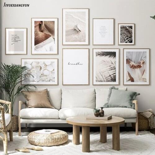 Summer Beach Shell Ocean Canvas Painting Palm Leaf Landscape Art Poster Nordic Style Print Wall Picture for Living Room Decor