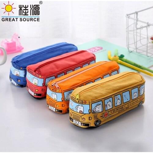Cartoon Bus Pencil Bag Pen Bag Canvase Big Space Statioenry Bag With Ziplock Pencil Bag(50PCS)