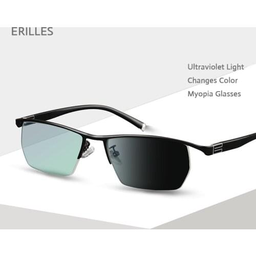 Photosensitive Discoloration Finished Myopia Glasses Men Business Eyeglasses Ultraviolet Light Changes Color Goggles Sunglasses
