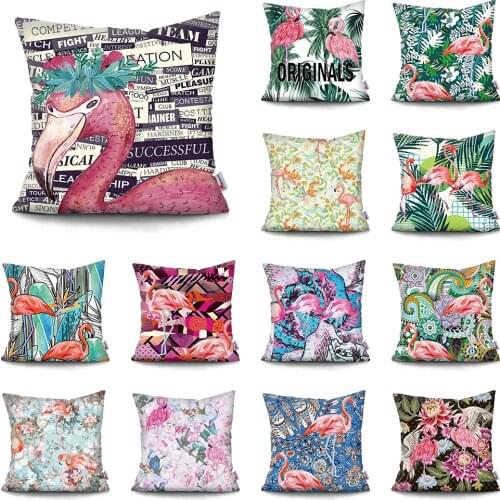 Pink Flamingo Pillow Cushion Tropical plants Home Decoration Pillowcase Romantic Lover Super Soft Short Plush Cushion Cover Fund