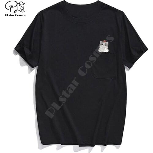 Newest New Brand Pocket Cat Cartoon Print T-shirt Funny Tees Harajuku Summer Casual Cotton Shirts NewFashion Mens T Shirt S-1