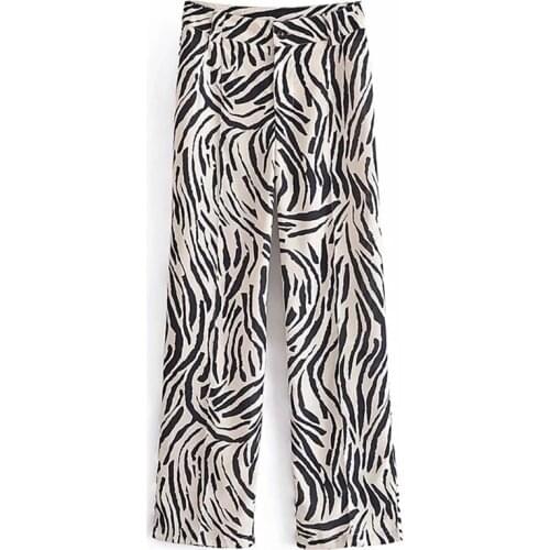 Nlzgmsj Za Autumn Pant Women 2021 Zebra Pattern Straight Pants Women Casual Loose High Waist Female Trousers Streetwear 202108