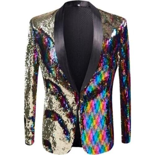Trendy blazer mens two-color sequined suit casual jacket ropa hombre костюм bar fashion singer performance clothing hip-hop