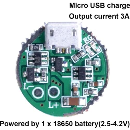 20mm 2.5V - 4.2V 3A circuit driver board 5V micro USB charge drive PCB for T6 U2 L2 XPL 18650 26650 LED Flashlight torch light