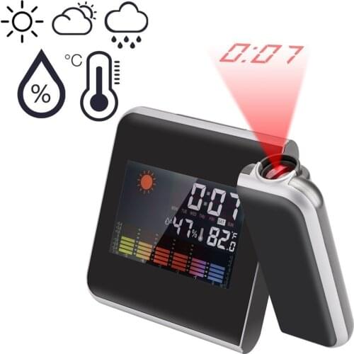 Projection Weather LCD Digital Alarm Clock, Backlight LED Color Display Projector Snooze Alarm Hours Clocks