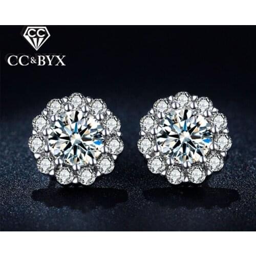 Luxury flower earrings AAA stud earrings for women white gold color new brand design brincos jewelry E041