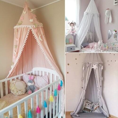Nordic Kids Bed Canopy Curtain Children Play Tent House Girl Princess Round Dome Canopy Baby Crib Cot Hanging Tent Mosquito Net