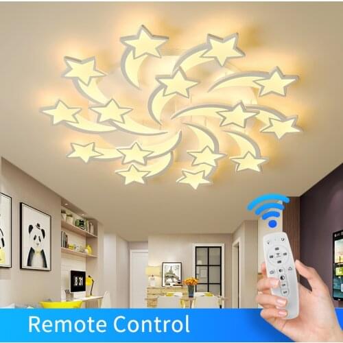 Modern Led Chandeliers For Living Room Kids Bedroom Art Decor Home Indoor White Star Ceiling Lamps With Remote Control Lights