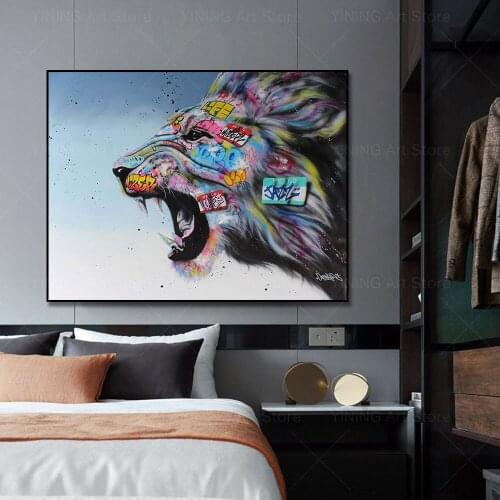 Modern Graffiti Street Art Animal Lion Canvas Painting Poster Print Wall Art Picture For Living Room Home Decor Frameless