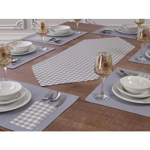 Tropik Home Tropikhome Moena American Service Supla and Runner Set 6 Personality Gray Plaid Pattern Set