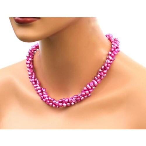 Unique Pearls jewellery Store Dark Pink Baroque Genuine Freshwater Pearl Necklace Charming Women Gift Fine Jewelry