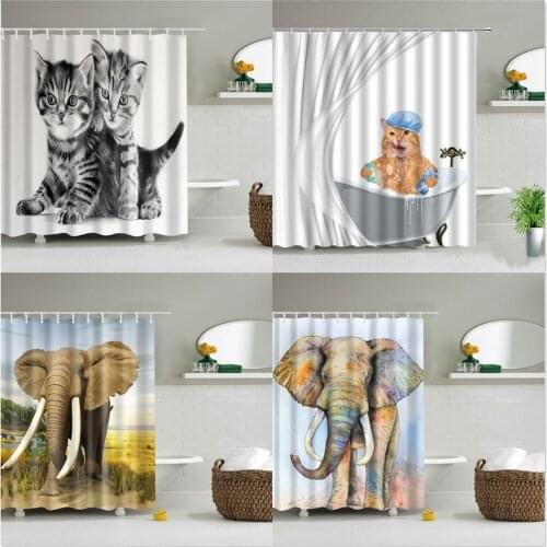 Cute Cat Africa Elephant Shower Curtains Funny Cartoon Animal Waterproof Creativity Bathroom Curtain 3d Print Bathtub Home Decor