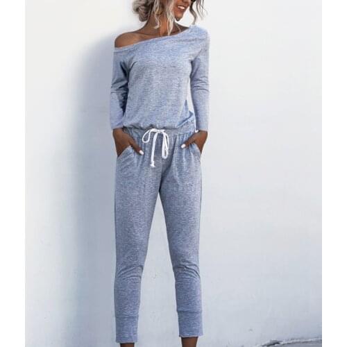 Streetwear Spring Summer bodysuit women 2020 Casual off-shoulder long sleeved pocket lace-up black Women strapless jumpsuit