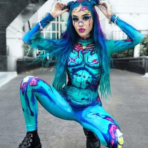 Women Sexy Jumpsuit Clubwear Scary Skeleton Jumpsuits Halloween Cosplay Costumes Carnival Party Horror Bodysuit Bodycon Outfit