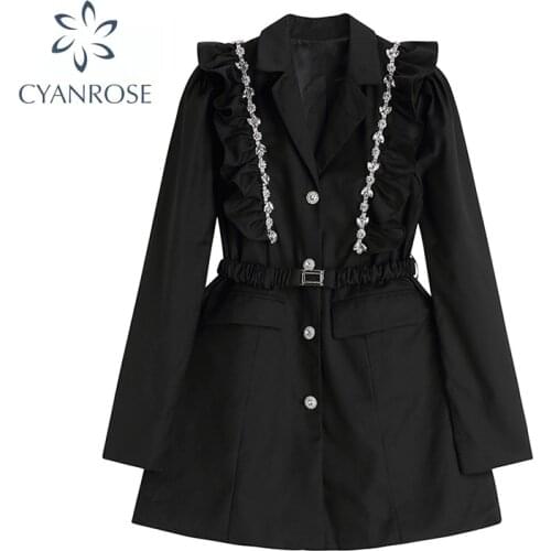 Gothic Women Black Dresses Fashion 2021 Autumn French Streetwear Female Long Sleeve Vintage V-Collar Vestidos Slim Chic Dress