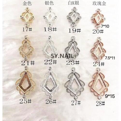 1Pcs/Lot Korea Metal Alloy Nail Art Parts Fashion Zircon Rhinestone Hollow Frame Drop Rhombus 3D DIY Accessories StickersCharms
