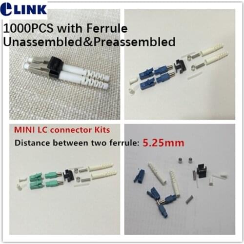 1000pcs LC MINI duplex fiber connector KITS SM MM OM3 blue Gray Aqua 2.0mm ftth LC SX SM connector Accessory Parts factory ELINk