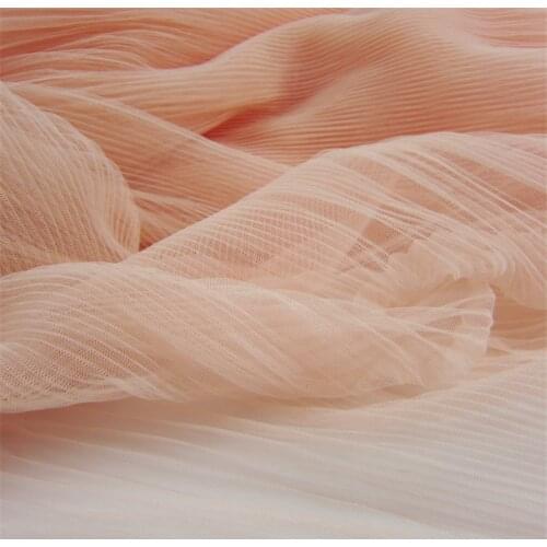 2 Yards Soft Pleated Tulle lace Fabric Shrimp pink Nylon Ruffle Tulle For Wedding Dress Evening Dress Party Dress Decor