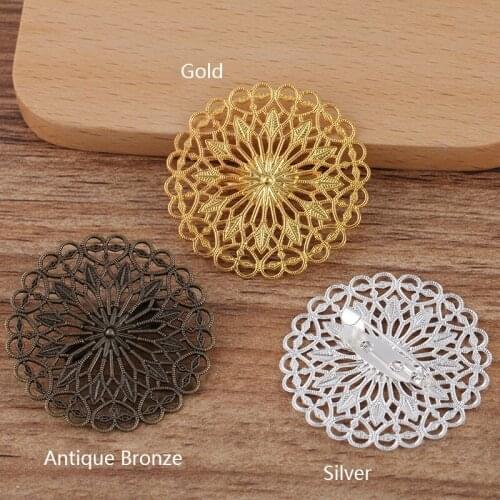 5pcs 38mm Round Flowers Brooch Base Pad Setting Hollow Out Base Copper Brass Vintage Retro Accessories for Jewelry Making DIY