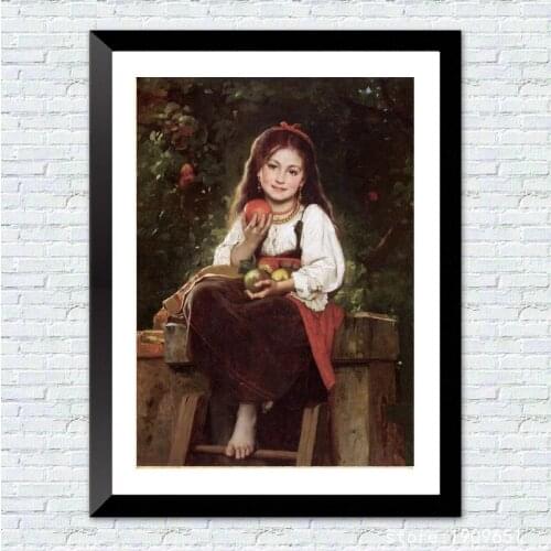 No frame classical figures red apple girl flowers canvas printings oil painting printed on cotton wall art decoration picture