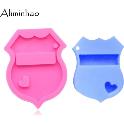 DY0083 Shiny police badge keychains mold Key chain Pendant clay DIY Jewelry Making epoxy Silicone Resin mold