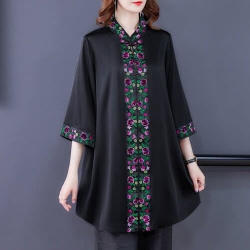Retro Chinese Women Blouse Traditional Vintage Embroider Shirt Summer Cotton Oriental Woman Mandarin Collar Cheongsam Tops 30760