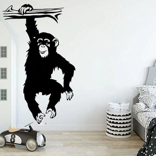 Large Funny Monkey Tree Wall Decal Nursery Kids Room Cartoon Jungle Forest Monkey Animal Branch Wall Sticker Bedroom Vinyl Decor