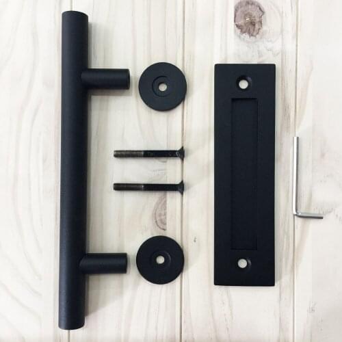 Black Powdered Stainless Steel Square Pull Flush Sliding Barn Door Handle