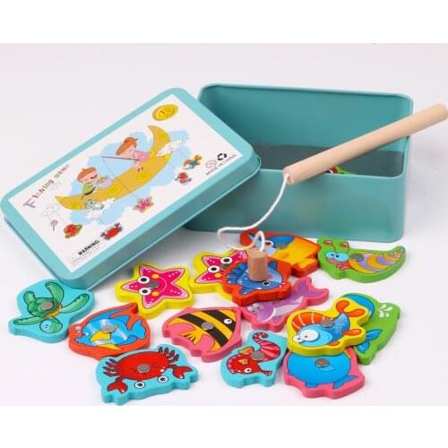 Wooden Magnetic Fishing Game Toy For Kids Montessori Baby Early Educational Box Set Fish Cognition Games Children Toy Gift