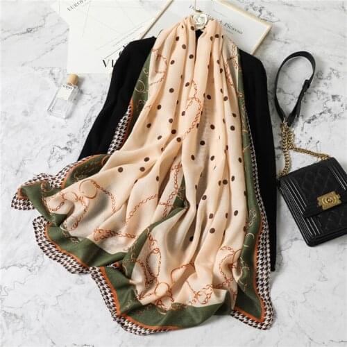 Design Cotton-Linen Women Scarf Print Hijab Large Dot Chain Shawl Wraps Bandanas Female Travel Luxury Neckerchief Pashmina Mujer