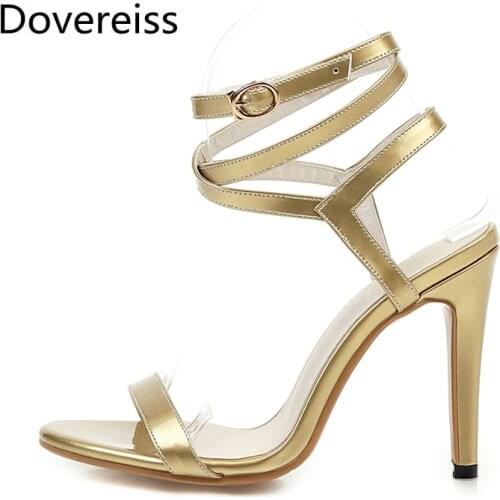 Dovereiss Fashion Womens Shoes summer Elegant Buckle sexy Party shoes Pure color consice Narrow band Stilettos heels Sandals 43