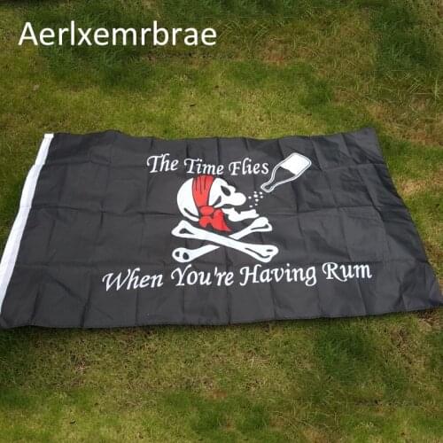 Aerlxemrbrae flag SKULL FLAG ,JOLLY ROGER FLAG , THE TIME FLIES WHEN YOUR HAVEING RUM PIRATE FLAG 3 x 5 FT CROSSBONES FLAG