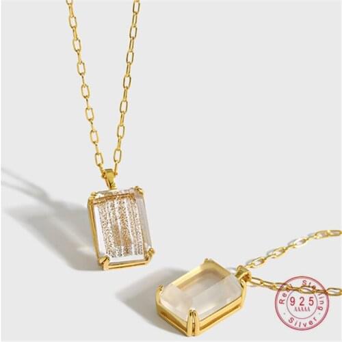 HI MAN S925 Sterling Silver Korean INS White Crystal Pendant Necklace Women Simple Wild Birthday Party Gift Jewelry