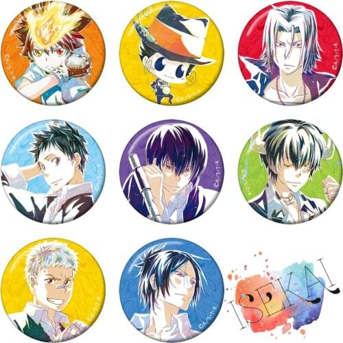 Katei Kyoshi Hitman Reborn! Anime Badge Sawada Tsunayoshi Yamamoto Takeshi Gokudera Hayato Lambo Metal Badge Brooch Pins