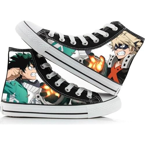 Unisex Anime Print My Hero Academia Casual High Canvas Shoes Midoriya Izuku Bakugou Todoroki Flat plimsolls duck shoes Sneakers