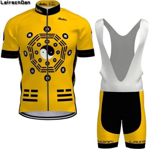 LairschDan 2021 Man Summer Short Sleeve Bib Cycling Jersey Set Mountain Bicycle Wear Racing Bike Yellow Clothing Ropa Ciclismo
