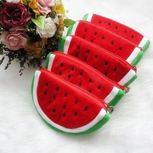 Hot! Plush Red Watermelon Coin Bags Fruit Wallet Big Volume Watermelon School Kids Pen Pencil Bag Case Popular Coin Purses