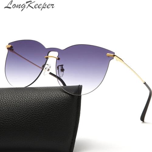 LongKeeper Rimless Cat Eye Sunglasses Women 2021 Luxury Brand Design Metal Sun glasses UV400 Fashion oculos gafas de sol
