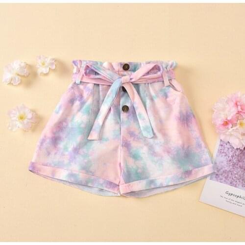 Menoea 2-7Y Infant Baby Girls Summer Tie dye Printed Shorts 2020 Elastic High Waist Colorful Print Trousers Shorts Kids Pants
