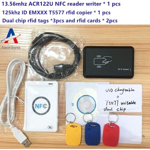 NFC ACR122U HF RFID Card &125KHZ ID Reader Writer Duplicate Crack clone S50 M1 UID Changable EM4100 T5577 RFID Card+ Copy Tool