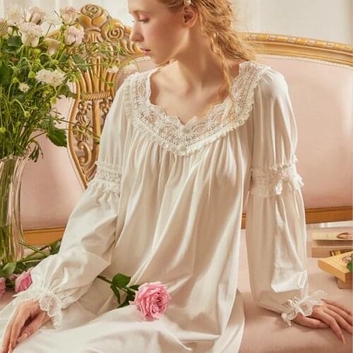 Nightgown Cotton Sleepwear Women Dress Long Sleeve Nightgown