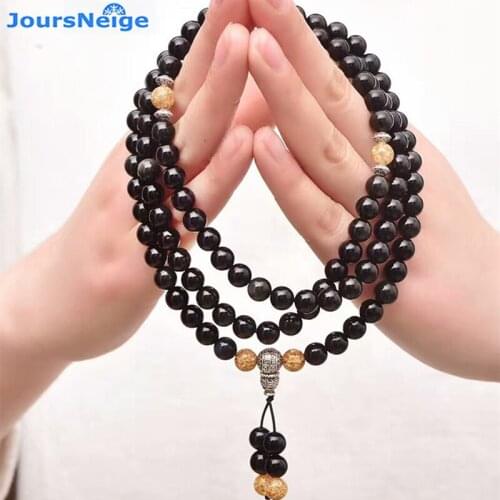 Wholesale Black Obsidian Natural Stone Bracelets 108 Buddha Beads Gold Foil Necklace Energy Stone Bracelet for Women Jewelry