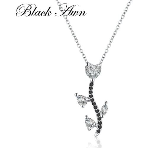 Romantic 925 Sterling Silver Fine Jewelry Necklace Women Trendy Black&White Stone Necklaces Pendants Bijoux P033