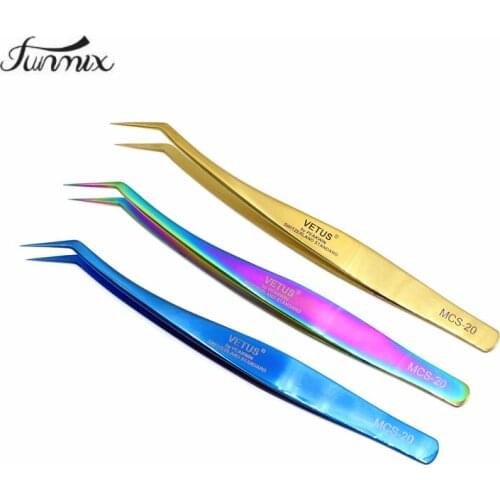 2019 New Extended Golden feather Tweezers MCS20 Series Gradient color Eyelash Extension Tweezer No Magnetism Anti Static