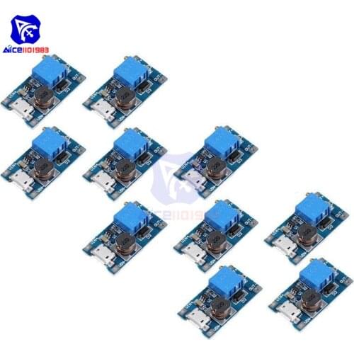 10PCS MT3608 DC-DC 2-24V to 5-28V 6V 12V 24V 2A Boost Step Up Converter Module Micro USB Interface Adjustable 3296 Potentiometer