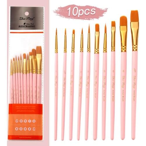 10Pcs/set Nylon Artist Paint Brush Professional Watercolor Acrylic Wooden Handle Painting Brushes Art Supplies Stationery