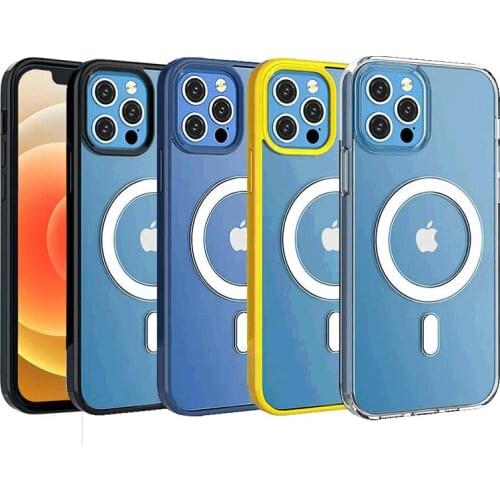 Transparent Magnetic Safe Wireless Charging Case For iphone 12 Pro Max Mini Glossy Bumper Cover Blue Black Yellow