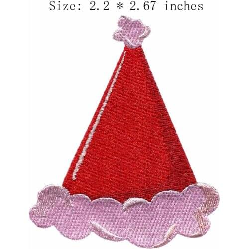 Christmas hat 2.2" wide embroidery patch for cerise/happy holiday/curly