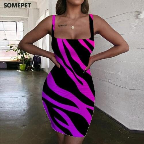 SOMEPET Zebra Dress Women Stripe Sundress Gradient 3d Print Art Vestido Sexy Womens Clothing Mini Evening Vintage Beach Femme