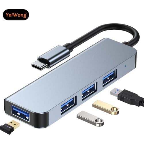 4-in-1 USB C Hub 4 Ports USB 3.0 Aluminum USB c Adapter OTG Splitter Expander for MacBook Air Pro iPad Xiaomi Laptops Phone